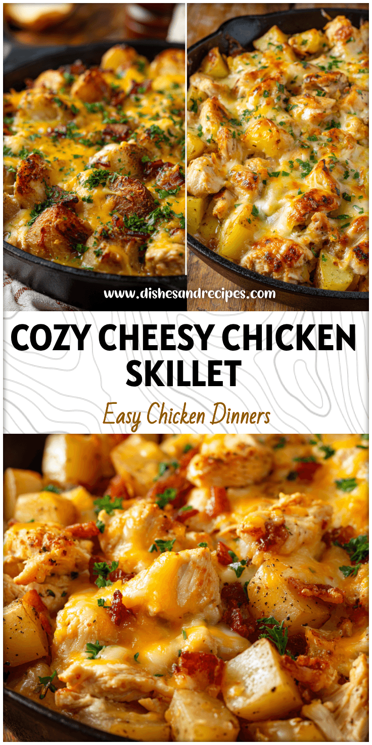 Golden chicken and potato skillet with melted cheese, a cozy Easy Supper Ideas With Potatoes meal.